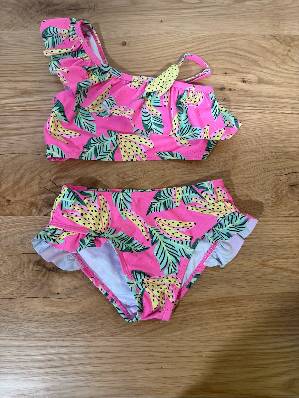 Girls' Pink Tropical Ruffle Two-Piece Swimsuit size 5-Betsy Johnson